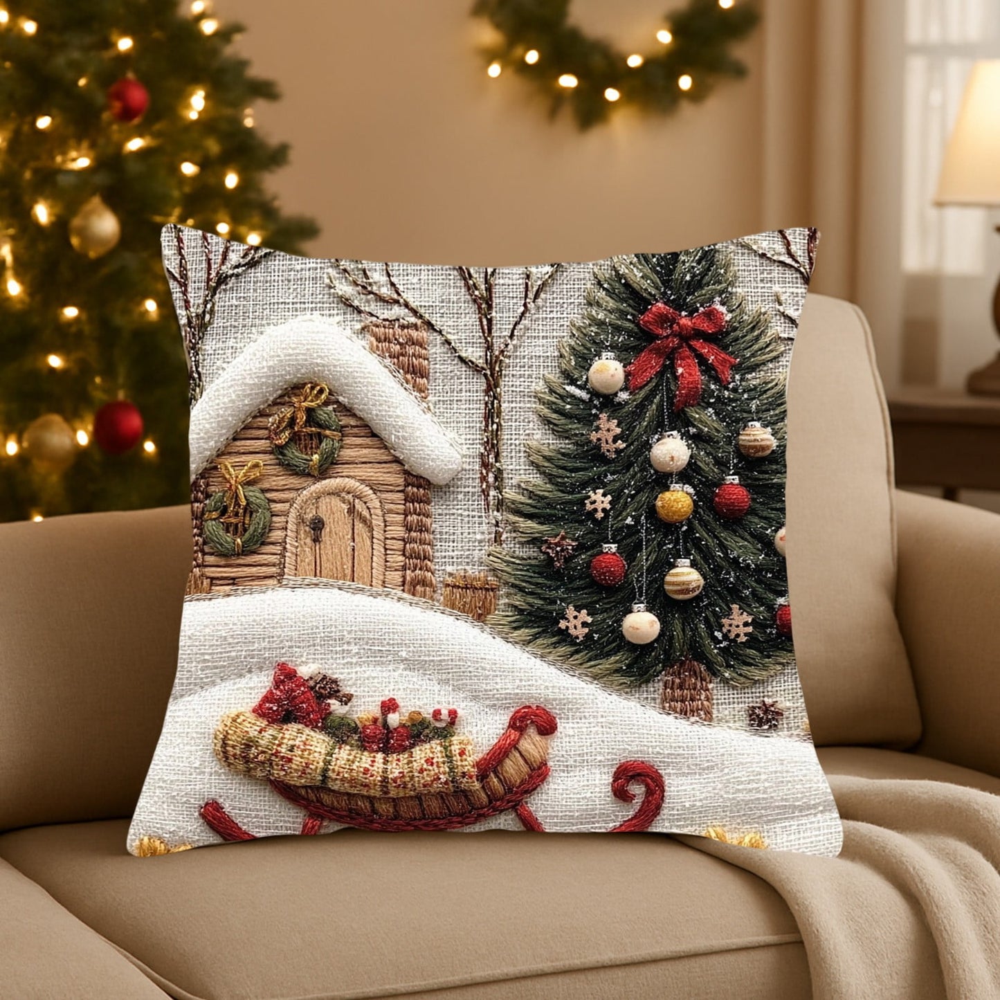 4Pc Snowman Pillow Covers Square Christmas Throw Pillow Covers 18''X18'' Linen Xmas Deer & Snowman Plaid Cushion Cover Decorative Square Pillowcases With Invisible Zipper For Living Room Sofa Bedroom
