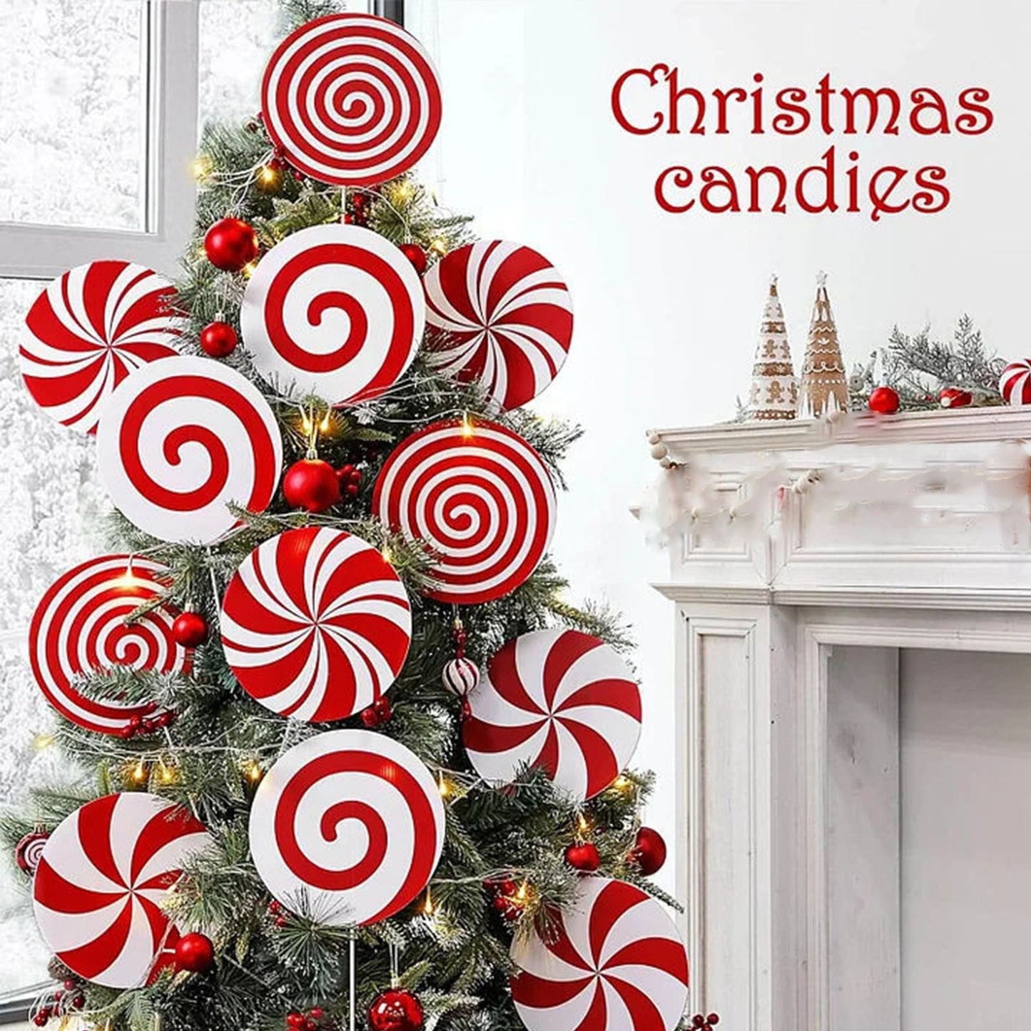 4Pcs Christmas Candy Decorations,Christmas Candy Cane Plastic Candy Decorations Peppermint Ornaments,Xmas Home Party Supplies,Christmas Tree Candy Lollipop Craft Decor