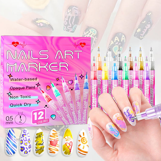 5/12/18/24/36/48 Colors Nail Art Pens Set 12 Colors Nail Art Markers,Nail Art Pens For Painting Nails Christmas Gifts Nail Polish Pens Drawing Painting Pen Home Salon,Quickly Dry Nail For Adult Kids