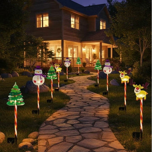 6Pc Moving Christmas Lights, Led Waterproof Solar Christmas Lights Outdoor Decorations,Solar Courtyard Tree Snowman Reindeer, Solar & Battery Power,For Porches, Trees, Pathway