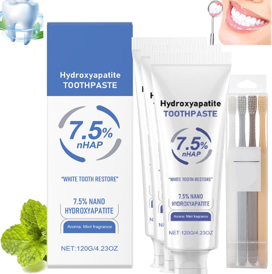 7.5% Hidroxiapatita Toothpaste,Hydroxyapatite Toothpastes,White Tooth Repair Hydroxyapatite For Enamel Protection And Tooth Strengthening, Whitening Toothpaste,Gentle Mint,Fresh Breath,3PC+Toothbrush