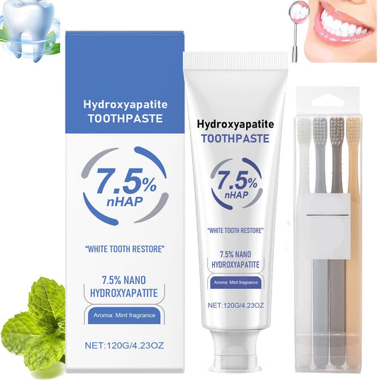 7.5% Hidroxiapatita Toothpaste,Hydroxyapatite Toothpastes,White Tooth Repair Hydroxyapatite For Enamel Protection And Tooth Strengthening, Whitening Toothpaste,Gentle Mint,Fresh Breath,1PC+Toothbrush