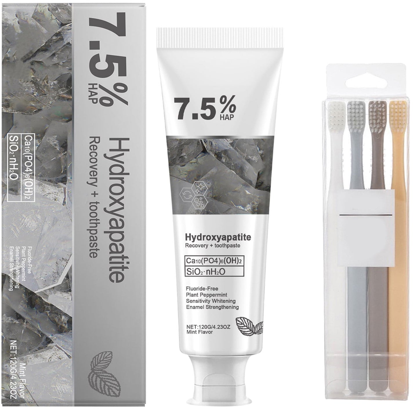 7.5% Hidroxiapatita Toothpaste Upgraded,Hydroxyapatite Toothpastes,White Tooth Repair Hydroxyapatite For Enamel Protection And Tooth Strengthening, Whitening Toothpaste,Gentle Mint,1PC+Toothbrush