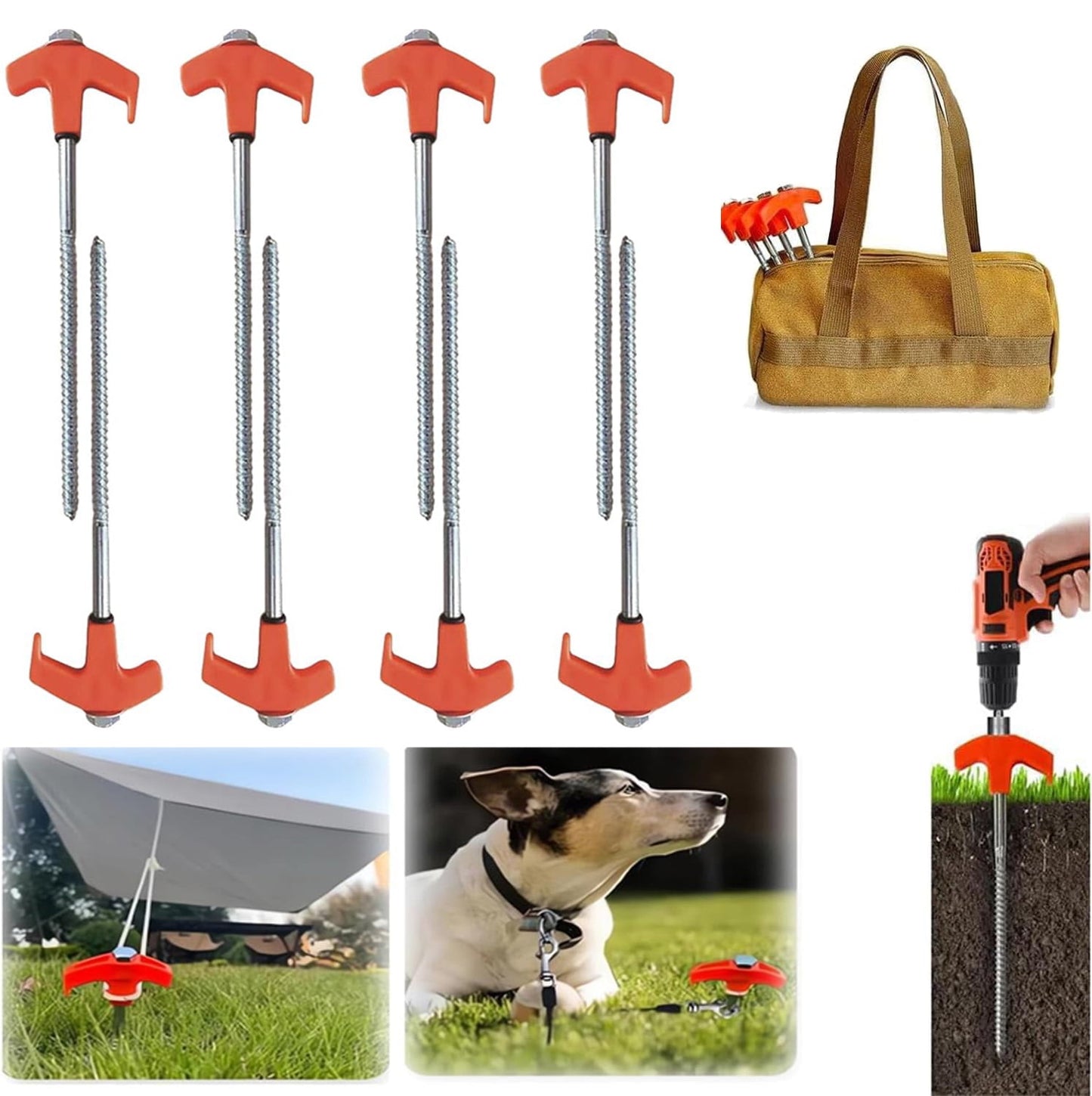8 Screw in Tent Stakes,Ground Anchors Screw, Heavy Duty Tent Stakes Screw In, Screw in Tent Stakes Heavy Duty, Metal Threaded Tent Spikes,Tent Pegs Camping Stakes,Tent Stakes for Outdoor,8 Pack