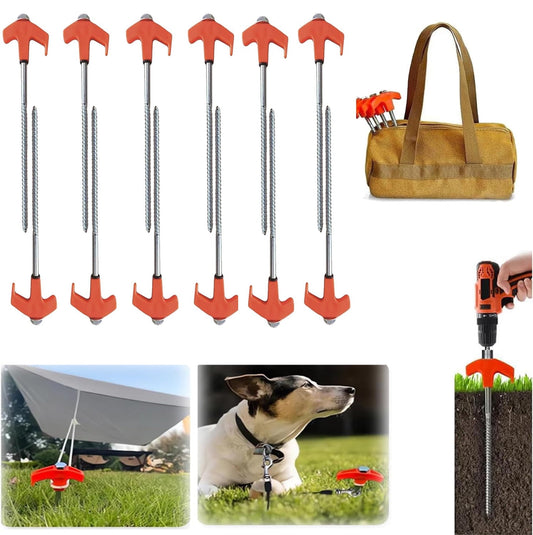 8 Screw in Tent Stakes,Ground Anchors Screw, Heavy Duty Tent Stakes Screw In, Screw in Tent Stakes Heavy Duty, Metal Threaded Tent Spikes,Tent Pegs Camping Stakes,Tent Stakes for Outdoor,12Pack