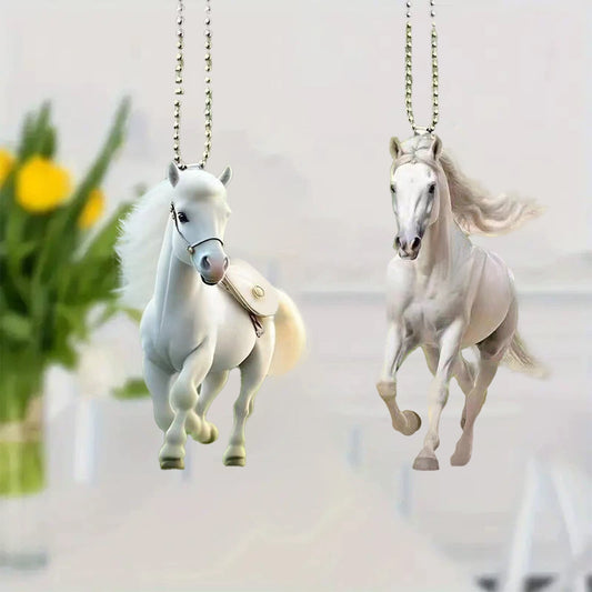 Acrylic Flat Car Pendants Cute Horse Car Rear View Mirror Accessories, Personalized Flat Acrylic Car Rear View Mirror Charm Pendant, Auto Mirror Hanging Accessories,Daily Necessities Decorations