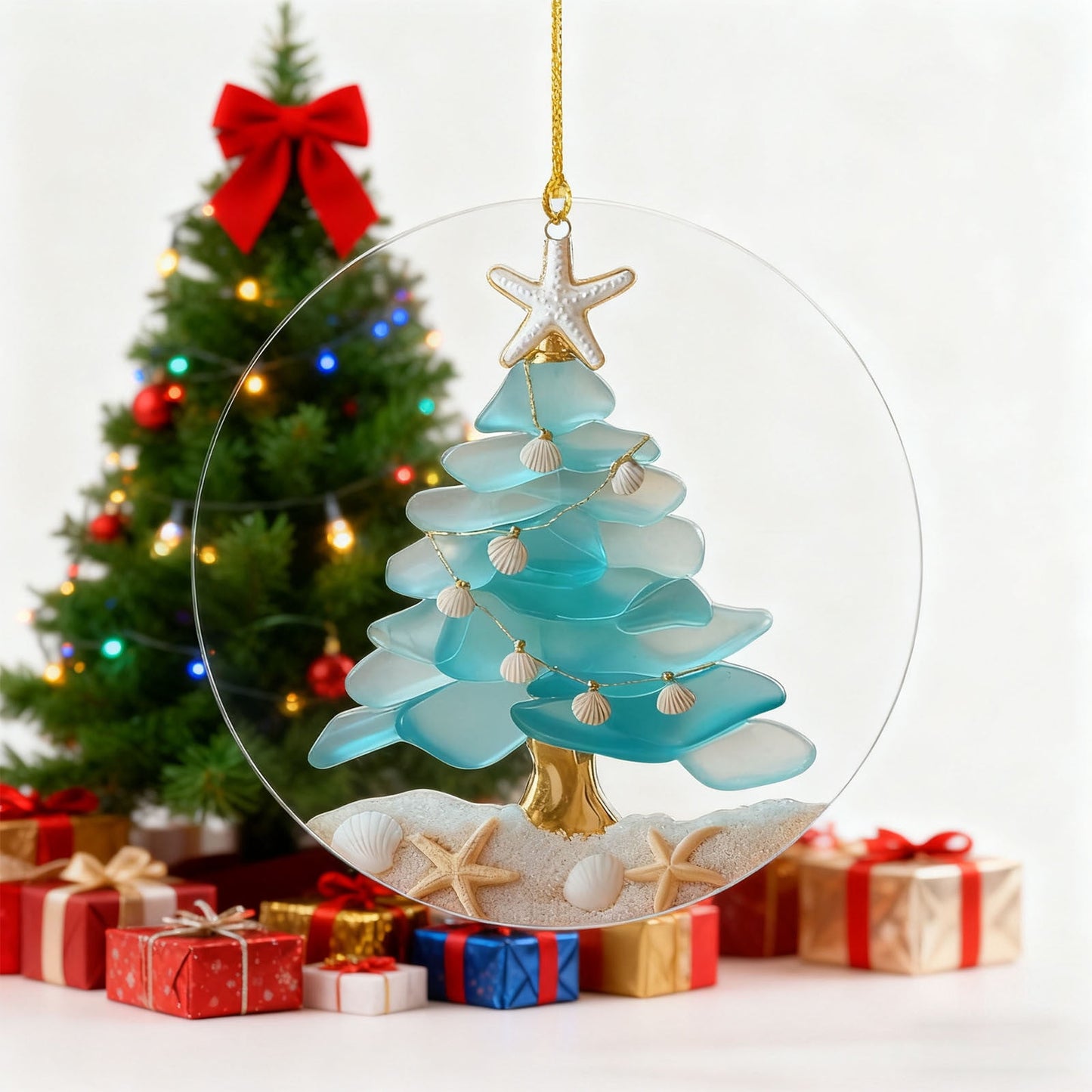 Acrylic Sea Glass Ornaments Christams,Sea Glass Christmas Tree Ornament Pendant,Blue Beach Seaglass Hanging Ornament,Acrylic Tree Ornament Sea Glass Christmas For Centerpiece Home Decor