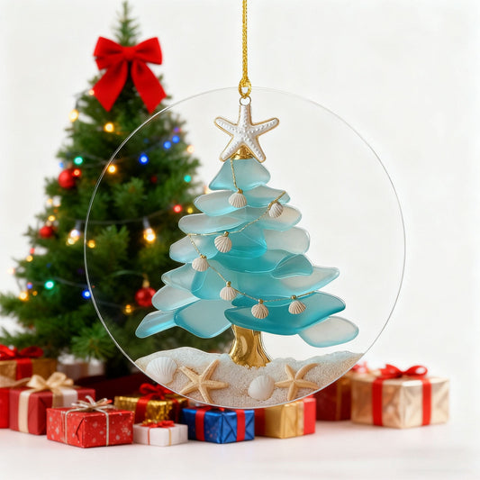 Acrylic Sea Glass Ornaments Christams,Sea Glass Christmas Tree Ornament Pendant,Blue Beach Seaglass Hanging Ornament,Acrylic Tree Ornament Sea Glass Christmas For Centerpiece Home Decor