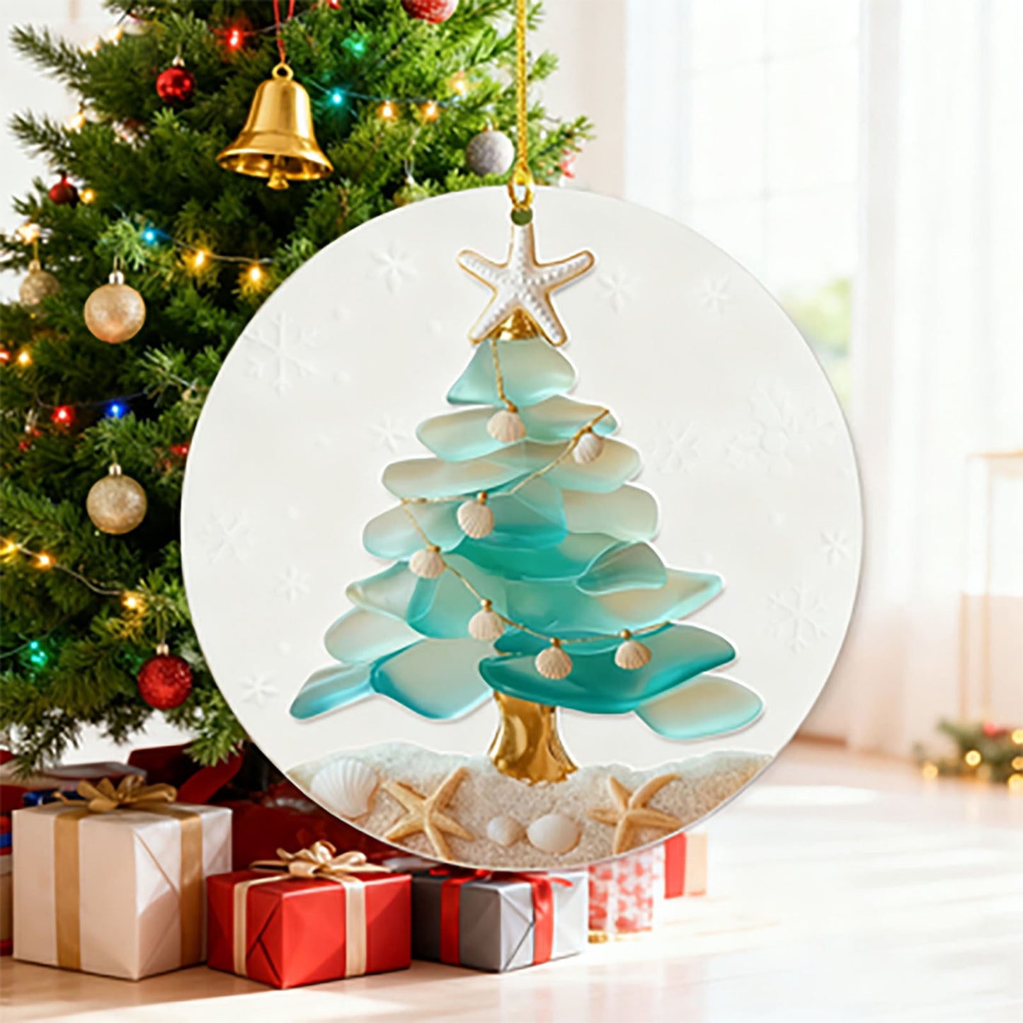 Acrylic Sea Glass Ornaments Christams,Sea Glass Christmas Tree Ornament Pendant,Blue Beach Seaglass Hanging Ornament,Acrylic Tree Ornament Sea Glass Christmas For Centerpiece Home Decor