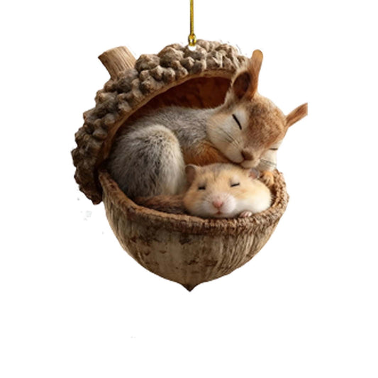 Animal Christmas Ornament,2D Flat Acrylic Forest Animal Decoration, Forest Animal Oak Seed Ornaments, Forest Animal Acorn Ornaments, Acrylic Hanging Woodland Pendant For Xmas Tree Decorations