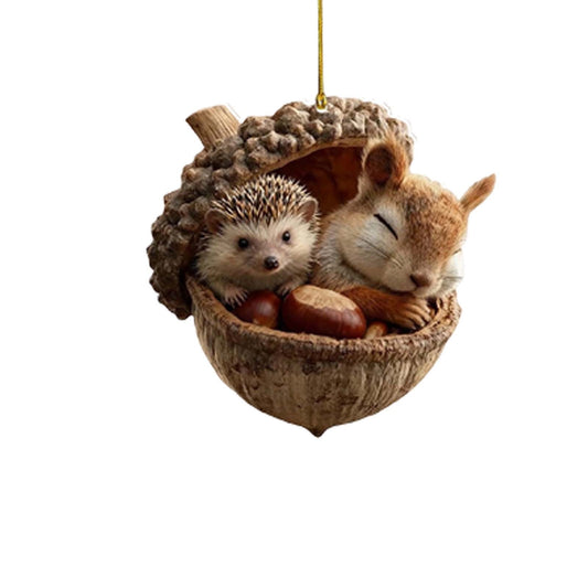 Animal Christmas Ornament,2D Flat Acrylic Forest Animal Decoration, Forest Animal Oak Seed Ornaments, Forest Animal Acorn Ornaments, Acrylic Hanging Woodland Pendant For Xmas Tree Decorations