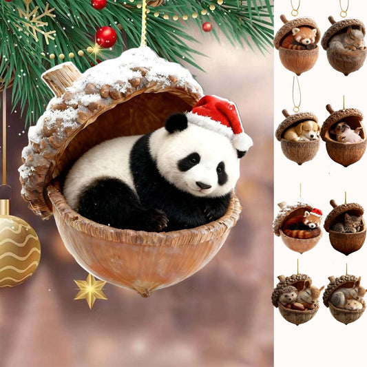 Animal Christmas Ornament,2D Flat Acrylic Forest Animal Decoration, Forest Animal Oak Seed Ornaments, Forest Animal Acorn Ornaments, Acrylic Hanging Woodland Pendant For Xmas Tree Decorations