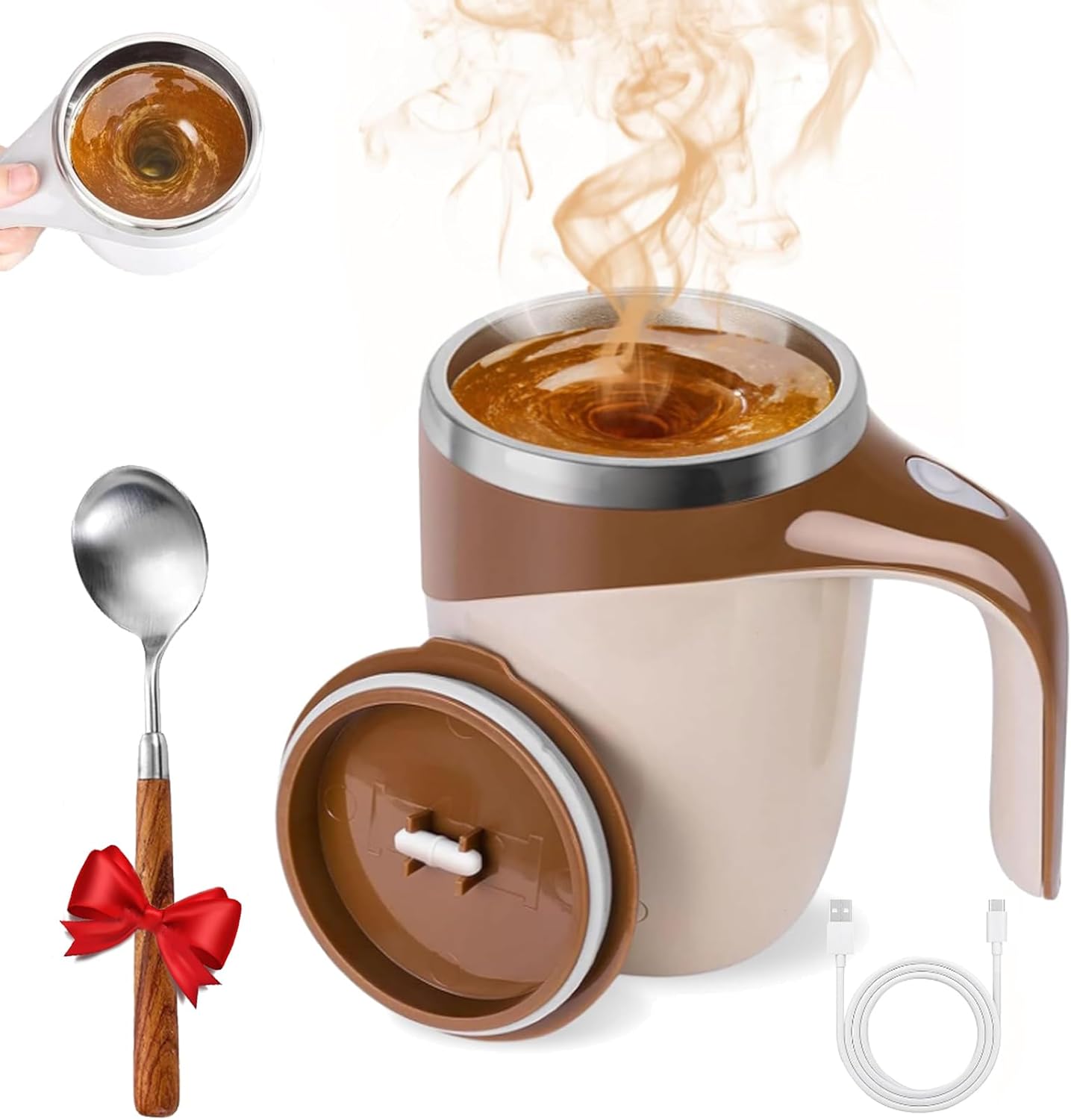 Automatic Magnetic Stirring Coffee Mug, Electric Mixing Cup,Self Stirring Coffee Mug With Lid,Rotating Home Office Travel Mixing Cup,Electric Stainless Steel Self Mixing Coffee Tumbler(Rechargeable)