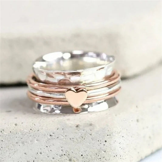 Banzch 2024 The Newest Rotating Anxiety Relief Heart Design Spinners Rings, Creative Fashion Heart Rings, Love Ring Birthday Gifts For Women,Mothers Day Gifts