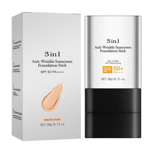 Banzch 3-in-1 Anti-Wrinkle Foundation Stick, Full Coverage Makeup Stick with Brush, Lightweight Concealer Foundation for Smooth Natural Finish Long-Lasting Wear