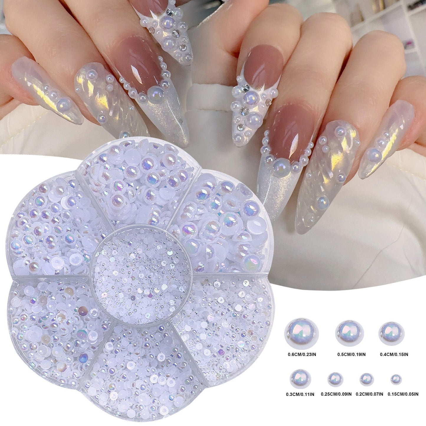 Banzch 7Sizes Flat Back Half Round Pearl Cabochon Bead Loose Beads Gem for Nail Craft Scrapbook DIY Decoration,Flat Beads Flat Back Pearls