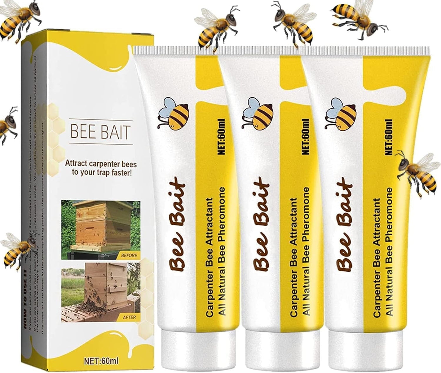 Banzch Carpenter Bee Trap Lure, Bee Bait Lure Attractant For Mason Bee Hives,Carpenter Bee Traps For Outside For Bee Traps Outdoors Hanging,60Ml (3Pack)