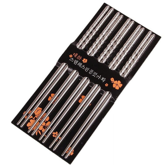 Banzch Chopsticks 5 Pair Metal Reusable Korean Chinese Stainless Steel Chop Sticks,Gifts for Women