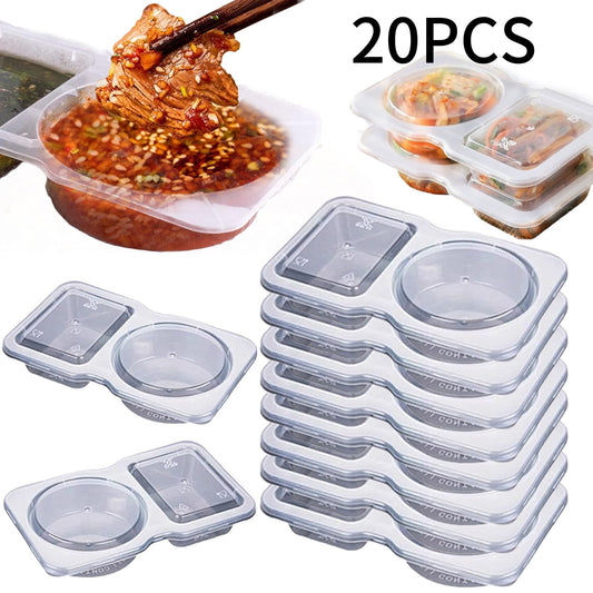 Banzch Double Compartment Condiment Container, Double Condiment Containers with Lids, 2 Compartment Snack Containers, Double Compartment Snack Containers for Sauce, Sampling,Travel Snack (20 PCS)