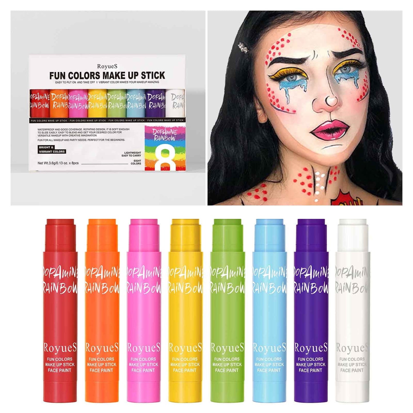Banzch Face Paint 8 Colors Sweatproof Smudgeproof Makeup U V Glows Neon Eyeliner Set Body Painting Kit For Artist Kids Halloween Tattoos Pens,Mothers Day Gifts