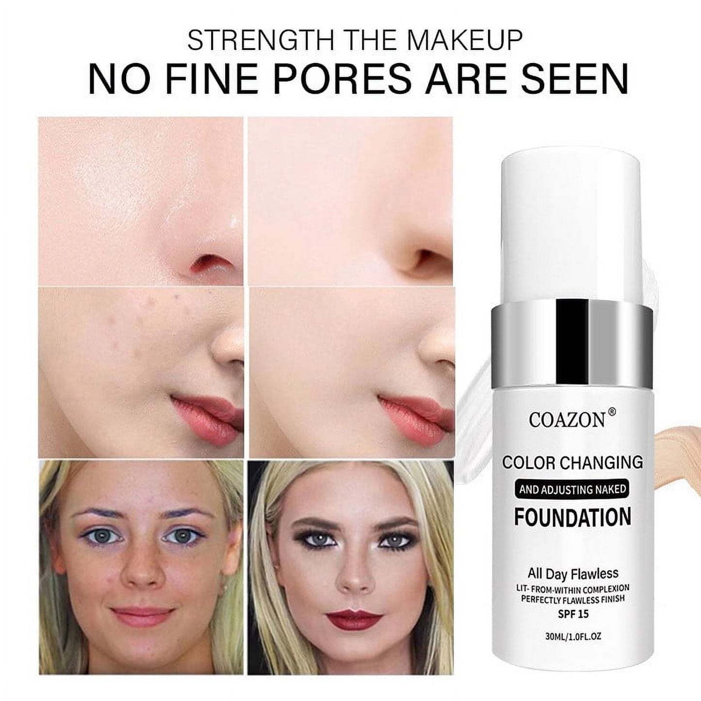 Banzch Foundation Color Changing For Aging Skin,Liquid Makeup Base Nude Face Cover Concealer Cream, Warm Skin Tone Moisturizing Cover For Women Girls30ml,Mothers Day Gifts