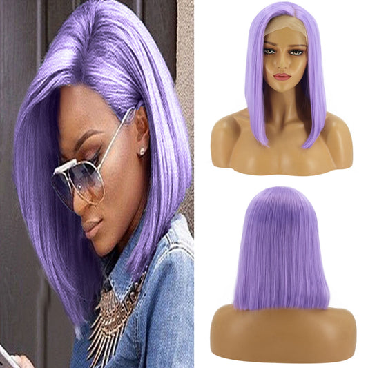 Banzch Front Lace Wig Medium Length Straight Hair Wig Purple Short Style,Mothers Day Gifts