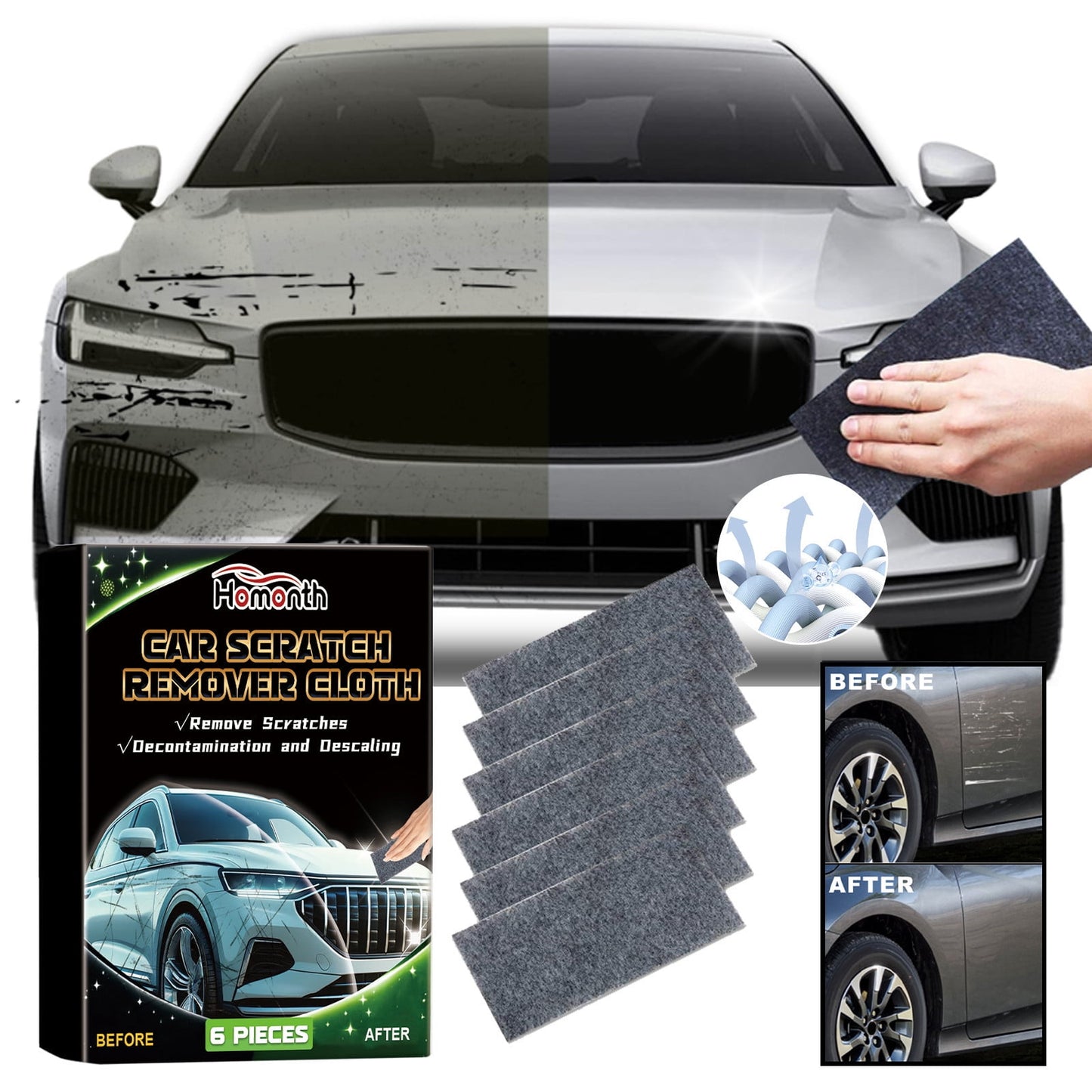 Banzch Green Nano Sparkle Cloth, Nano Removal Car Paint Scratch Repair Cloth,Nano Sparkle Cloth, Removes Scratches,Bird Droppings Stains for Vehicles Car Paint Deep Scratches Repair,24PCS