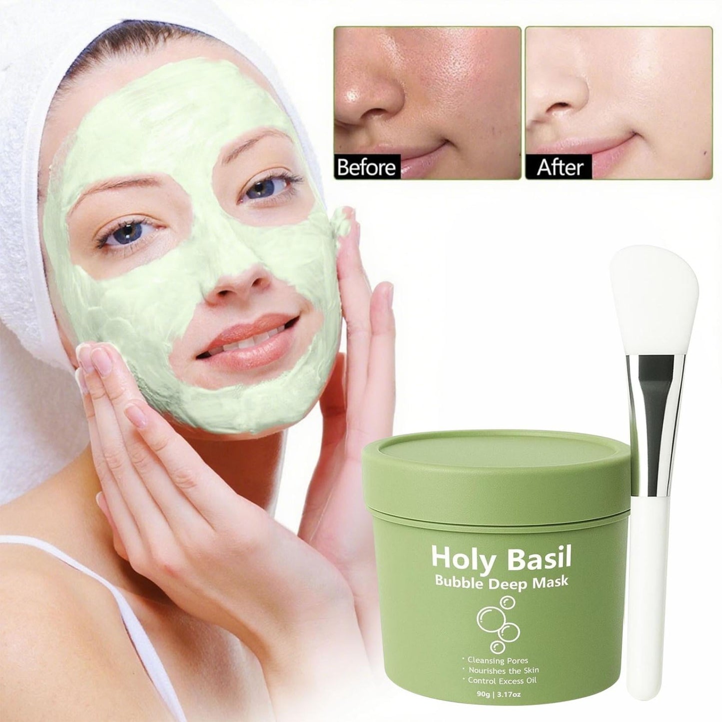 Banzch Holy Basil Bubble Deep Mask,Gently Bubbles For Deep Cleansing, Purifies Pores & Blackheads,1Pcs