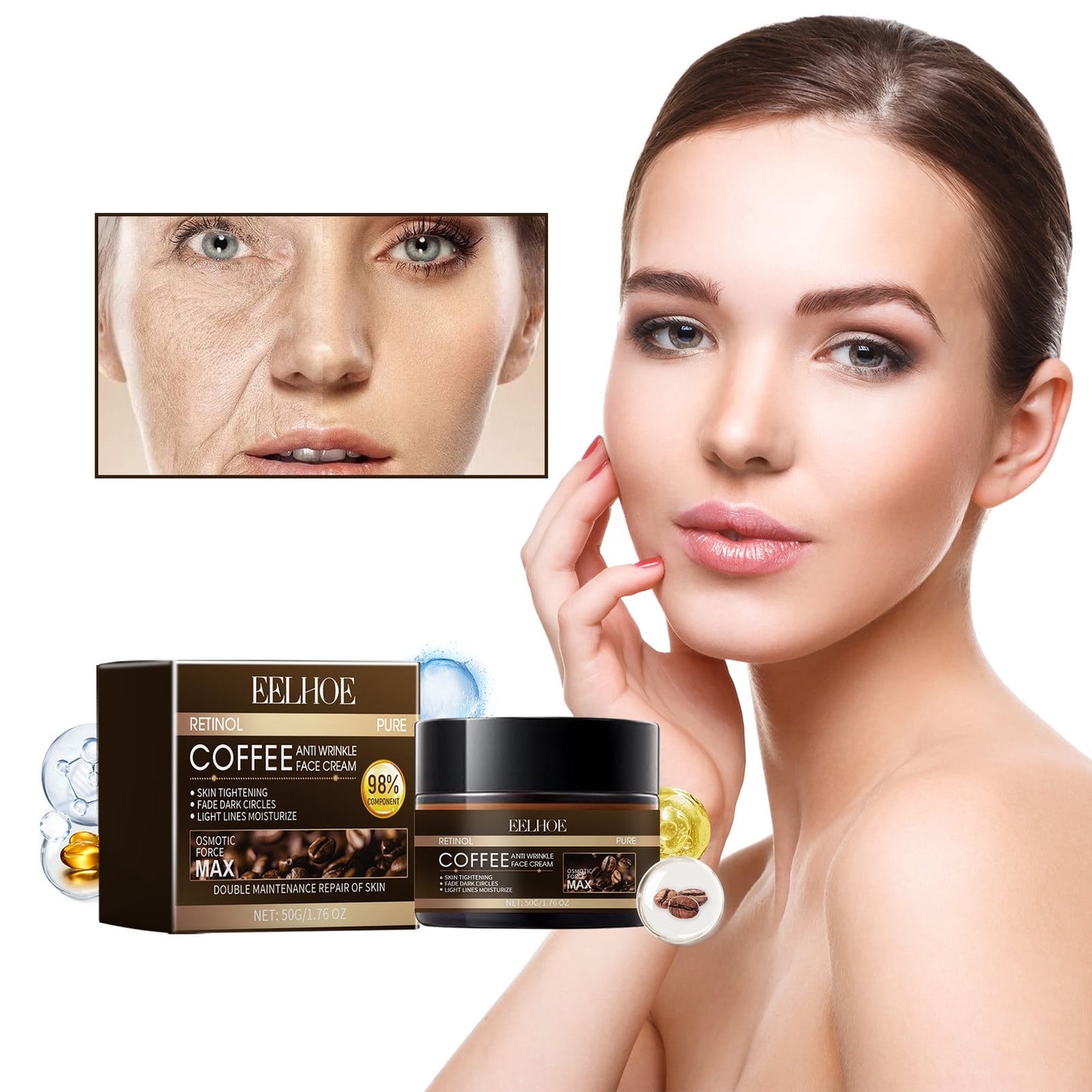 Banzch Hydrating Retinol Caffeine Anti-Wrinkle Cream,Hydrating Retinol Caffeine Wrinkle Cream 50g Care For Skin Wrinkle Moist