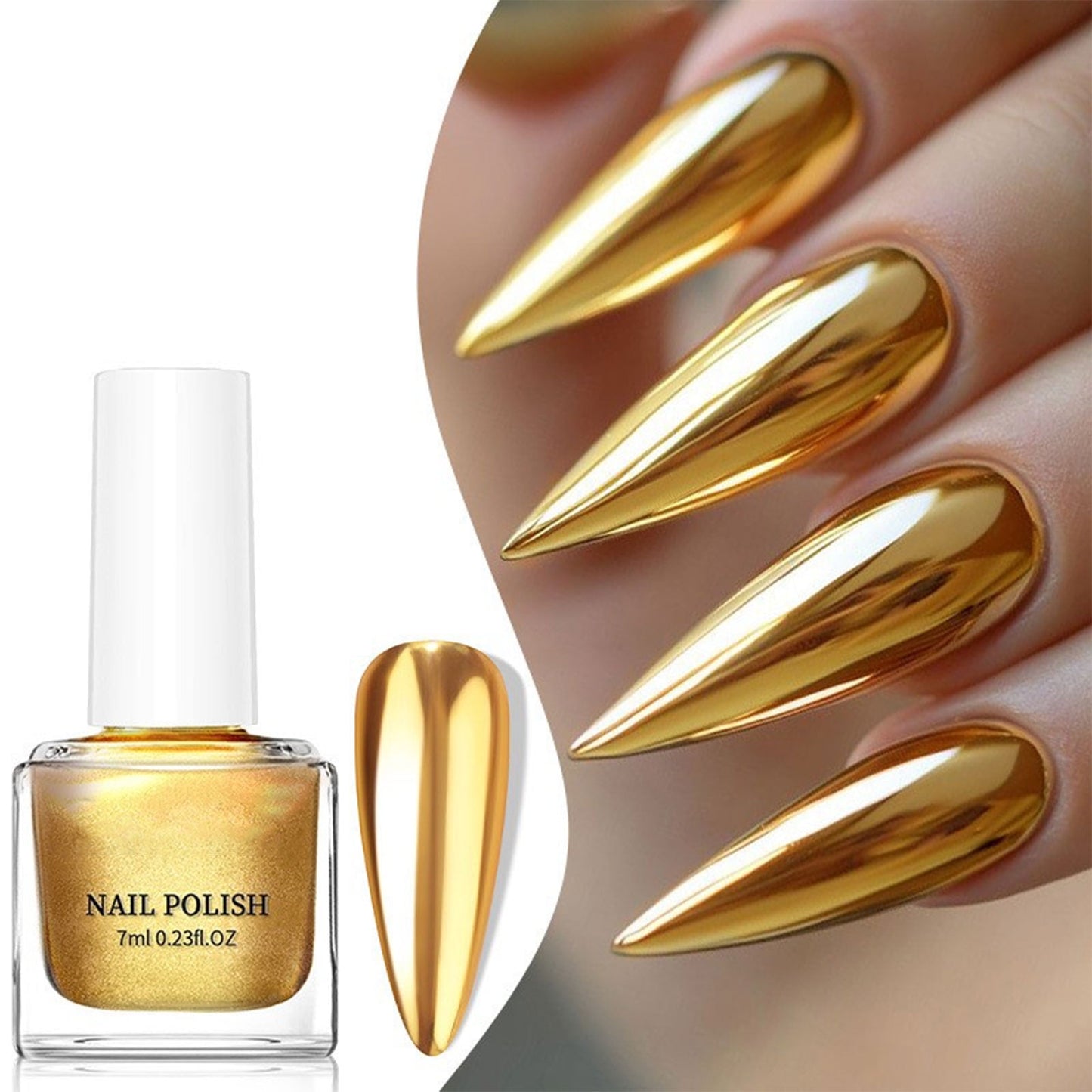 Banzch Nail Polish,Metal Nail Polish Metal Mirror Quickly Dry Nail Polish No-Bake Nail Polish 7ml