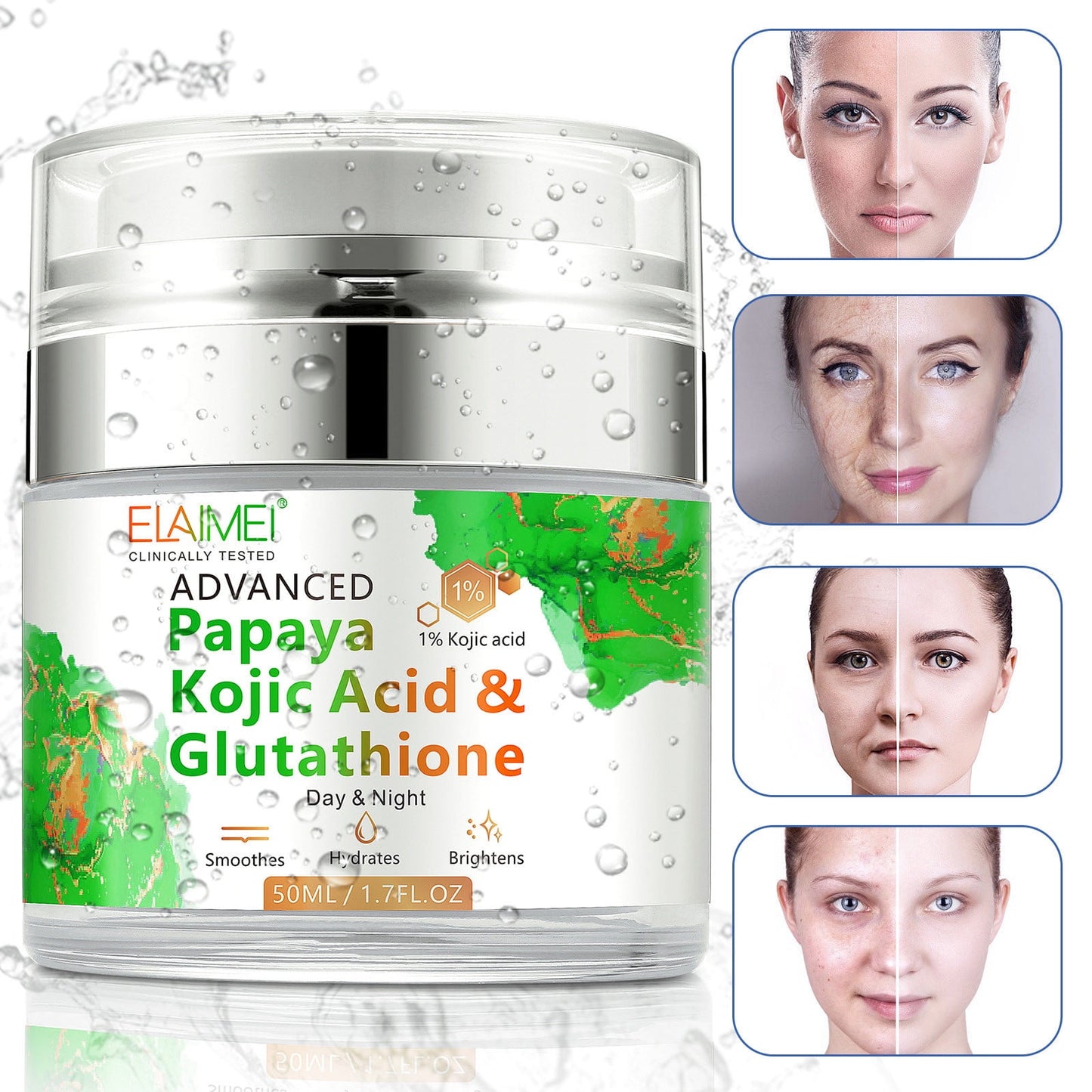 Banzch Papaya KojicAcid Glutathione Cream Brightens Compact Moisturizing Antiwrinkle Moisturizing Repair Fine Lines 50ML,Mothers Day Gifts