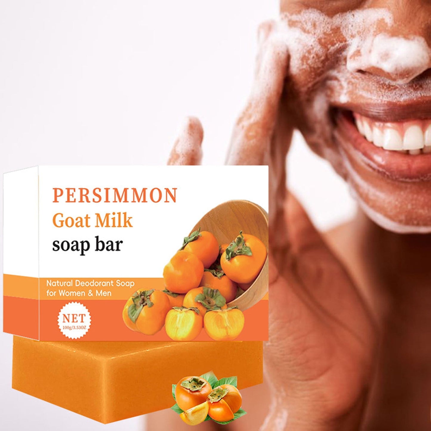 Banzch Persimmon Soap For Old People Smell, Natural Body Deodorizing Soap Moisturizing Cleanser 100g