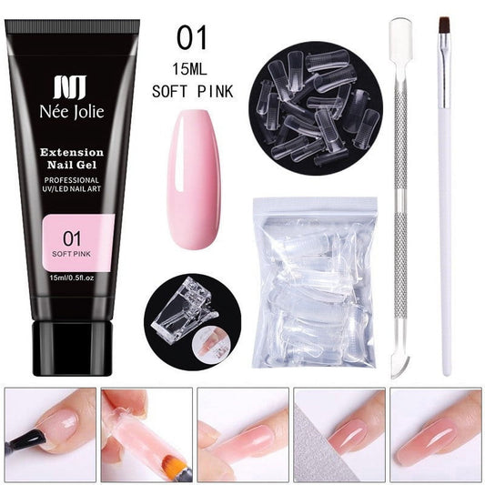 Banzch Poly Extension Gel Nail Kit, Clear Builder Jelly Gel Nude Poly Nail Enhancement Trial French Kit With Mini Nail For Nail Art Kit Nails 15ml,Mothers Day Gifts