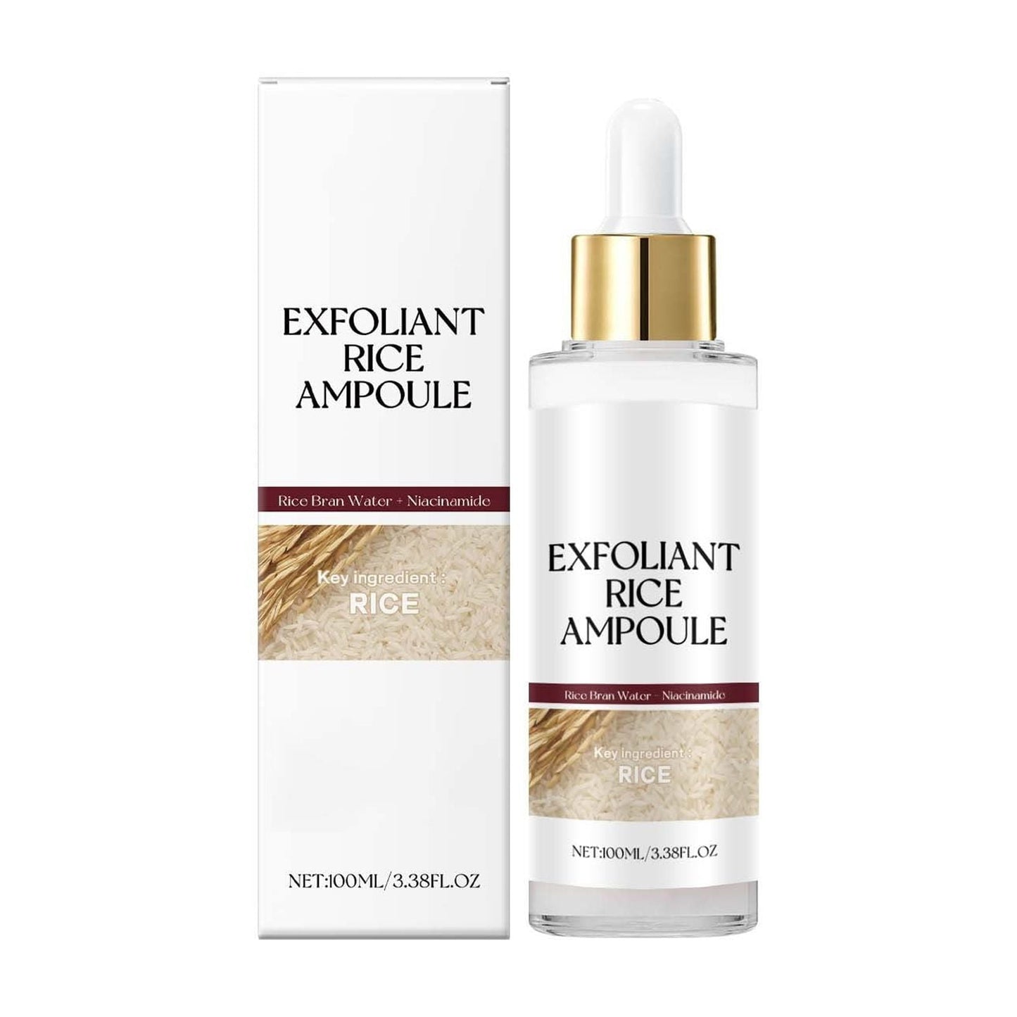 Banzch Rice Ampoule, White Rice Exfoliant, Moisturizing Peeling Solution, Face & Body Pore Minimizing Exfoliator, Gentle Brightening Ampoule 100ml