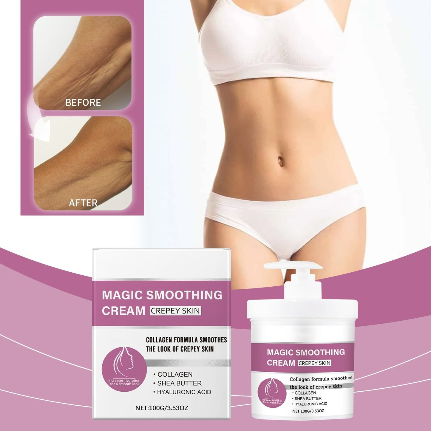 Banzch Skin Cream Wrinkle Smoothing Cream, Anti-Aging Body Lotion with Collagen, Improves Elasticity, Pumps Saggy Skin, Deep Moisturizing Cream for Face, Neck, Hands, Body
