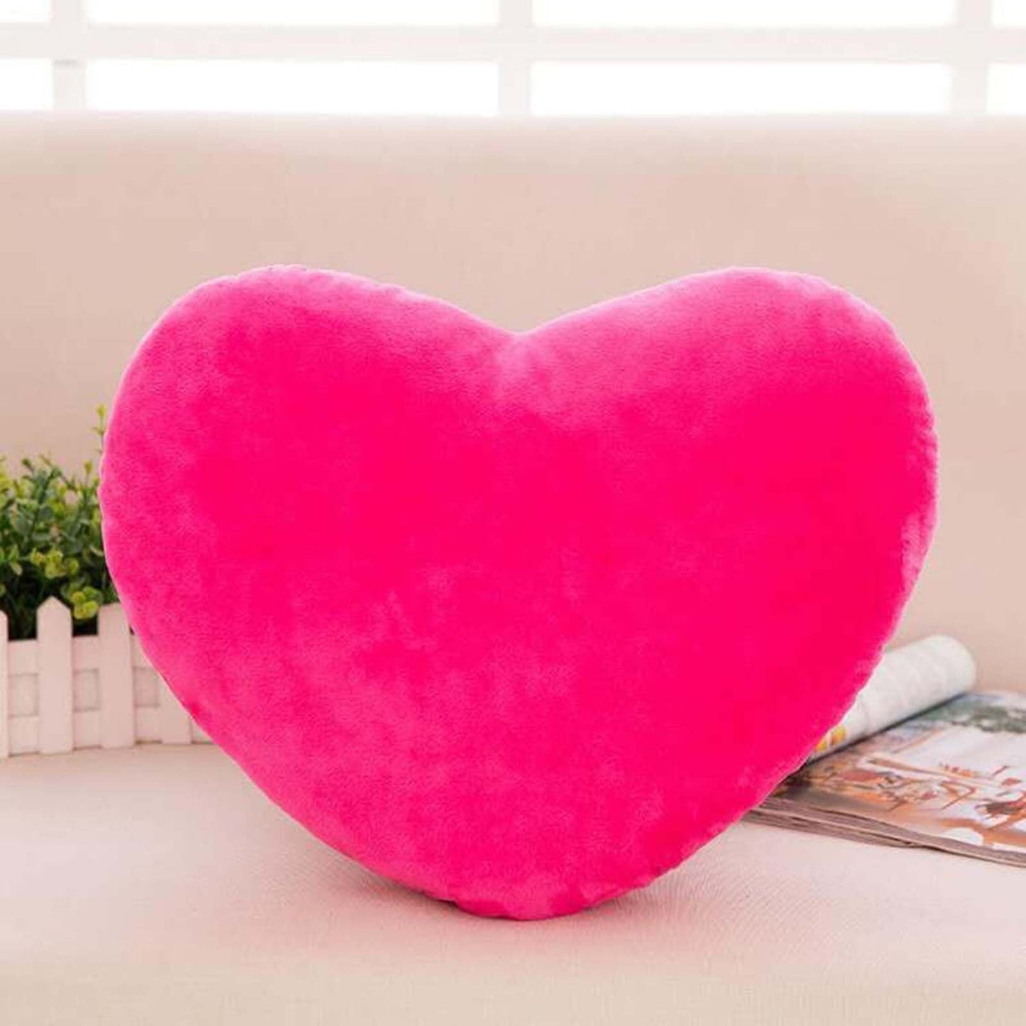 Banzch Outdoor Throw Pillow,Soft Heart Shaped Pillows,Heart Pillow, Cute Hot Pink Heart Decorative Pillow,5.9inch Heart Plush Cushion, Faux Rabbit Fur Room Decor Throw Pillow for Couch Bed