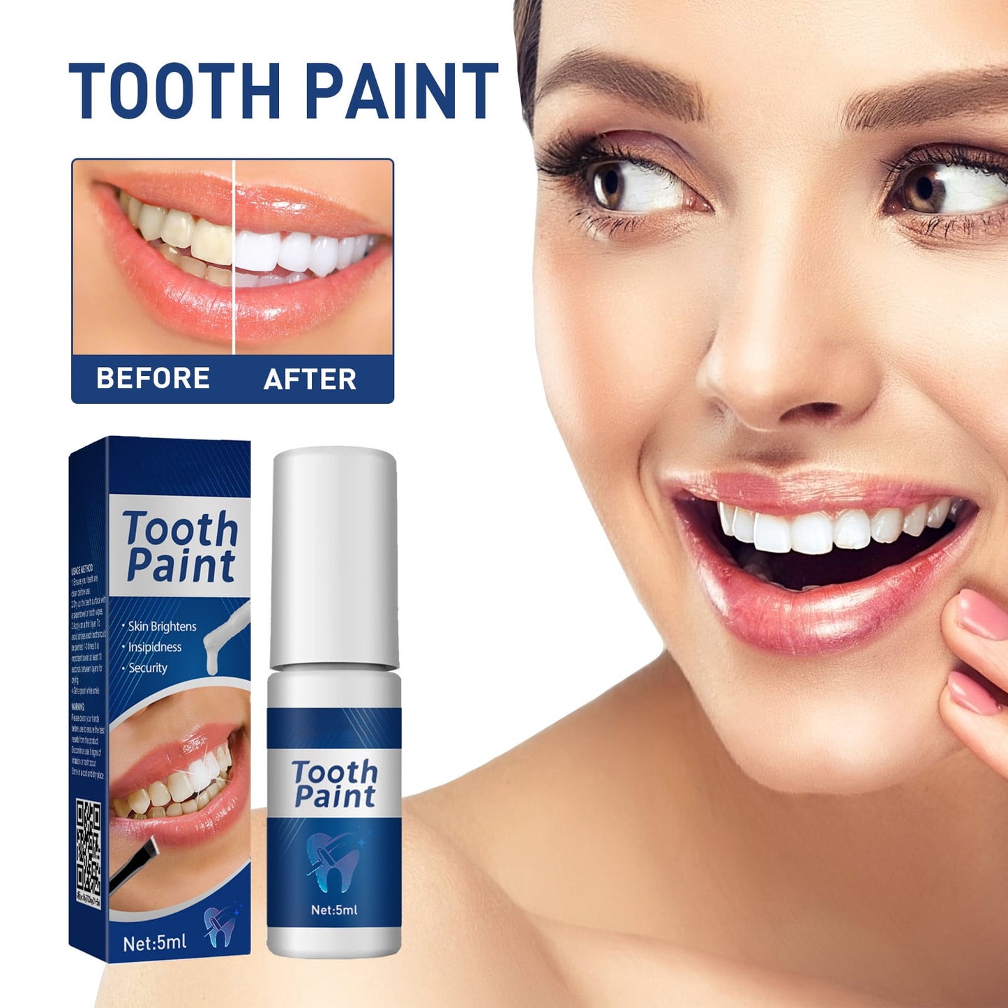 Banzch Tooth Brightening Paint, Instant White Teeth Paint 5ml, Extra Strong Formula for Stain and Plaque Removal, Brightening Oral Care for Sensitive Teeth