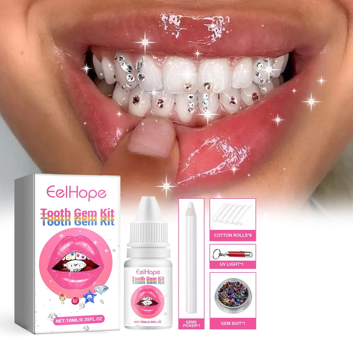 Banzch Tooth Crystal Set with Curing Lamp And Glue, 10 ml, 20 Piece