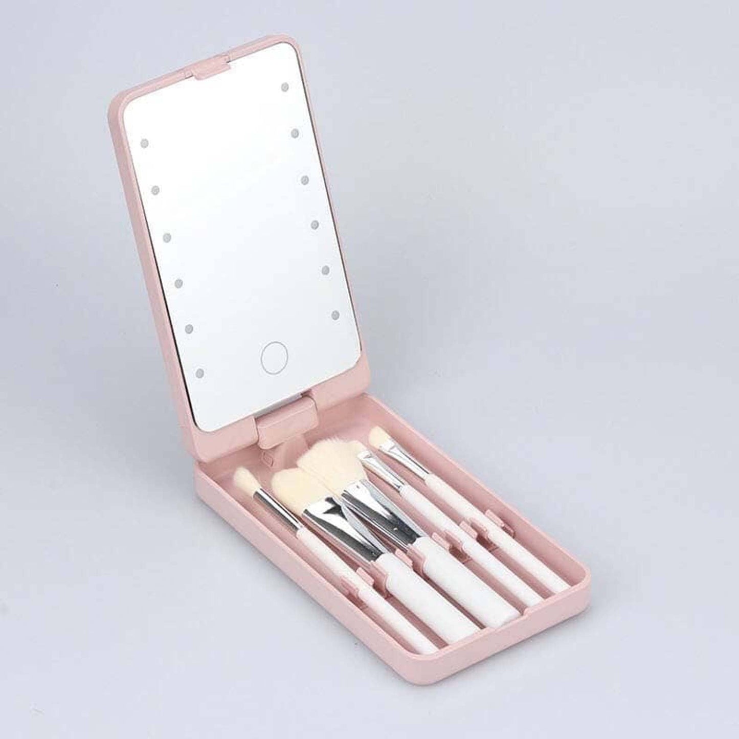 Banzch Travel Makeup Brush Set With LED Light Mirror Mirror With 5 Makeup Brushes Set Makeup Brush Storage Box With Cover,Mothers Day Gifts