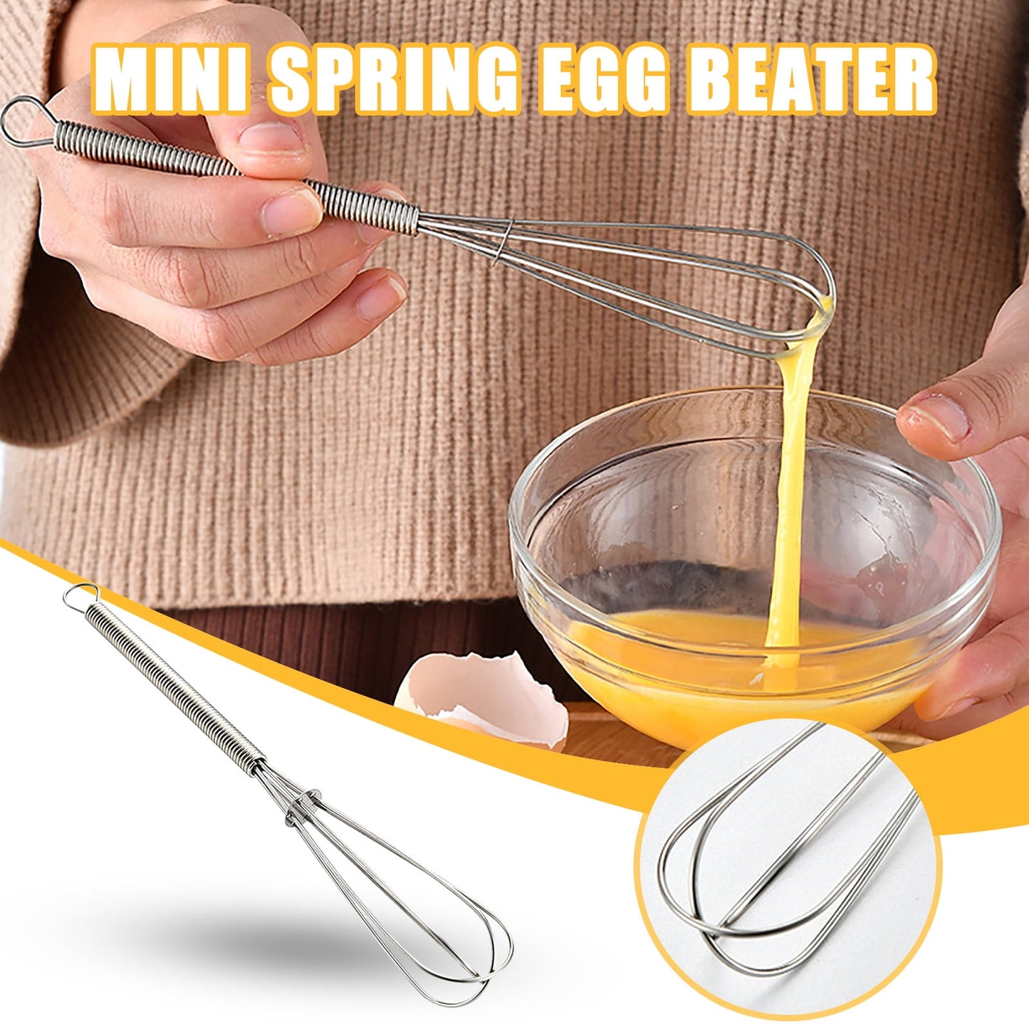 Banzch Whisk,Stainless Steel Mini Spring Handle Hand Beater Small Cream Beater