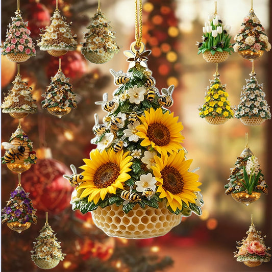 Bee Ornament,Bee Christmas Ornament For Christmas Tree Honey Bumble Bee Decor Retro Style Acrylic,Hanging Pendants For Holiday Home Party Decorations,Gifts For Women Girls Mom Sisters Bee Lovers