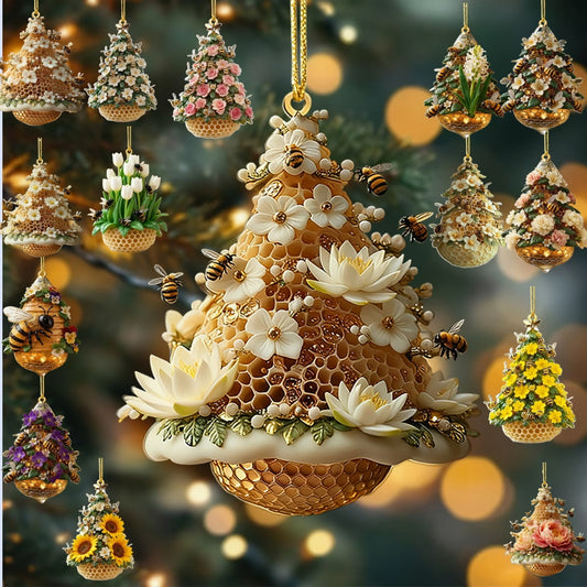 Bee Ornament,Bee Christmas Ornament For Christmas Tree Honey Bumble Bee Decor Retro Style Acrylic,Hanging Pendants For Holiday Home Party Decorations,Gifts For Women Girls Mom Sisters Bee Lovers
