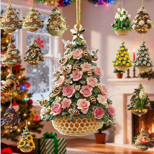 Bee Ornament,Bee Christmas Ornament For Christmas Tree Honey Bumble Bee Decor Retro Style Acrylic,Hanging Pendants For Holiday Home Party Decorations,Gifts For Women Girls Mom Sisters Bee Lovers