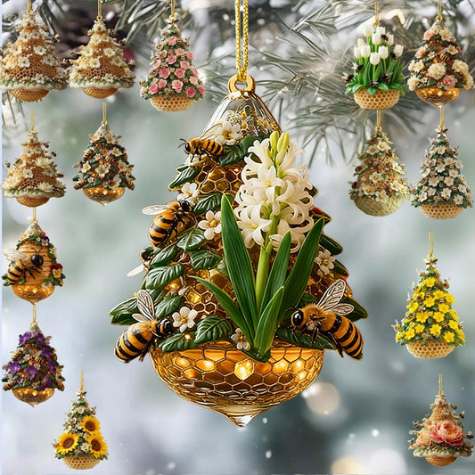 Bee Ornament,Bee Christmas Ornament For Christmas Tree Honey Bumble Bee Decor Retro Style Acrylic,Hanging Pendants For Holiday Home Party Decorations,Gifts For Women Girls Mom Sisters Bee Lovers