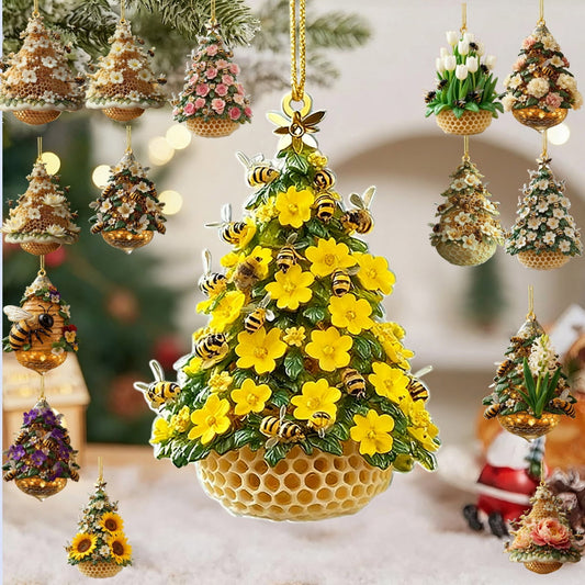 Bee Ornament,Bee Christmas Ornament For Christmas Tree Honey Bumble Bee Decor Retro Style Acrylic,Hanging Pendants For Holiday Home Party Decorations,Gifts For Women Girls Mom Sisters Bee Lovers