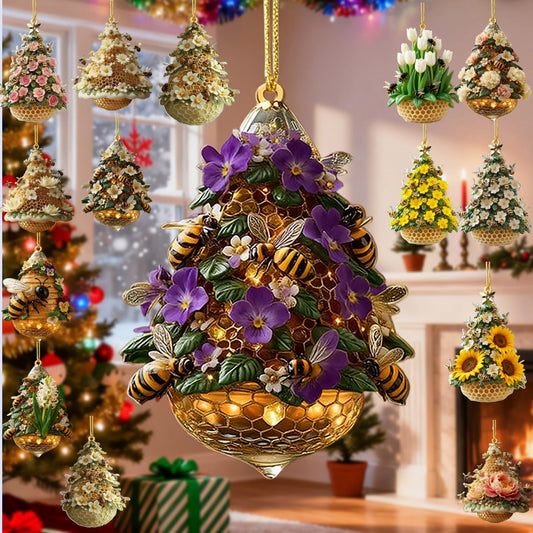 Bee Ornament,Bee Christmas Ornament For Christmas Tree Honey Bumble Bee Decor Retro Style Acrylic,Hanging Pendants For Holiday Home Party Decorations,Gifts For Women Girls Mom Sisters Bee Lovers