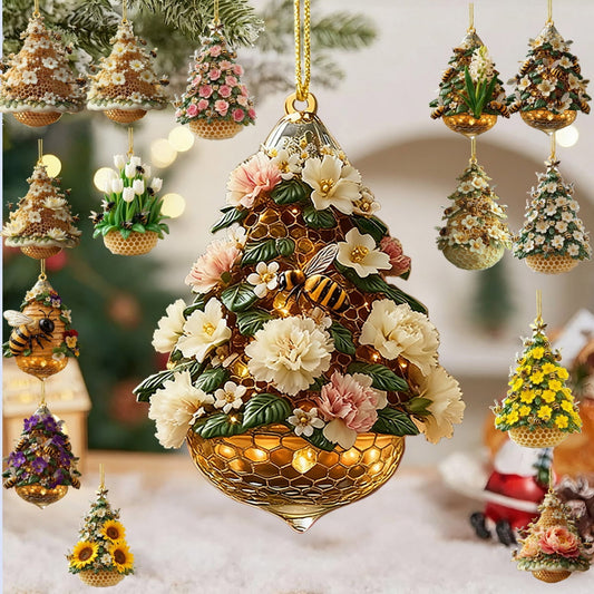 Bee Ornament,Bee Christmas Ornament For Christmas Tree Honey Bumble Bee Decor Retro Style Acrylic,Hanging Pendants For Holiday Home Party Decorations,Gifts For Women Girls Mom Sisters Bee Lovers