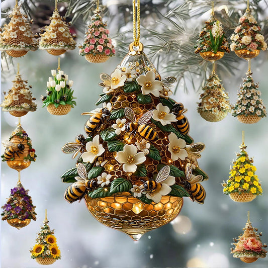 Bee Ornament,Bee Christmas Ornament For Christmas Tree Honey Bumble Bee Decor Retro Style Acrylic,Hanging Pendants For Holiday Home Party Decorations,Gifts For Women Girls Mom Sisters Bee Lovers