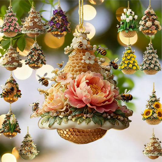 Bee Ornament,Bee Christmas Ornament For Christmas Tree Honey Bumble Bee Decor Retro Style Acrylic,Hanging Pendants For Holiday Home Party Decorations,Gifts For Women Girls Mom Sisters Bee Lovers