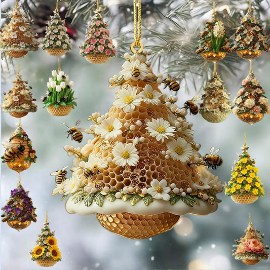 Bee Ornament,Bee Christmas Ornament For Christmas Tree Honey Bumble Bee Decor Retro Style Acrylic,Hanging Pendants For Holiday Home Party Decorations,Gifts For Women Girls Mom Sisters Bee Lovers